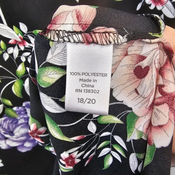 Avenue Black Dark Floral Top Womens 18/20 Lattice Back V-Neck 3/4 Sleeve Career - Picture 5 of 13